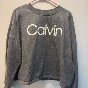 Women's Gray Calvin Klein Crop Crewneck